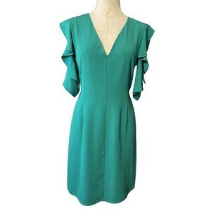 Anthropologie Mika Mindel Dress 10 Emerald Green Flutter Short Sleeve V Neck